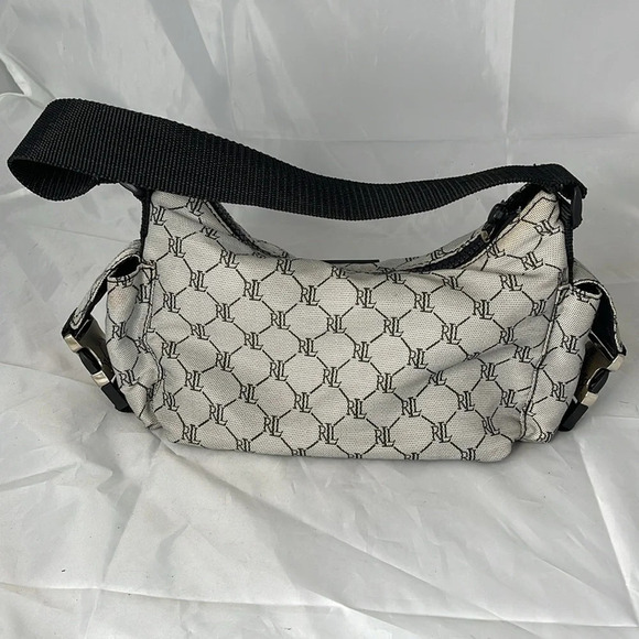 VINTAGE Y2K Lauren Ralph Lauren Black Grey Signature Monogram Shoulder Bag - Picture 8 of 16
